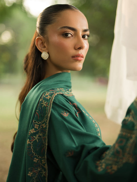 SAPPHIRE-3PC DHANAK EMBROIDERED SHIRT WITH DHANAK EMBROIDERED SHAWL AND TROUSER-BIC-4098