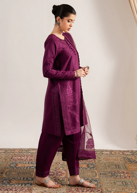 MARYAM & MARIA-3PC DHANAK EMBROIDERED SHIRT WITH ORGANZA EMBROIDERED DUPATTA & TROUSER-BIC-4063