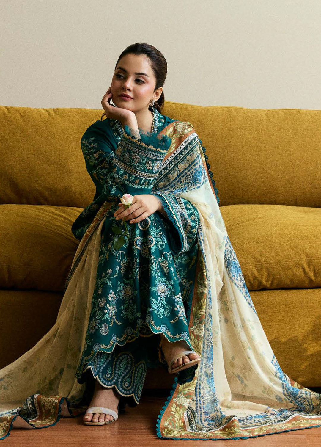COCO BY ZARA SHAHJAHAN LUXURY WINTER UNSTITCHED DHANAK EMBROIDERED 3PC WITH WOOL PRINTED SHAWL