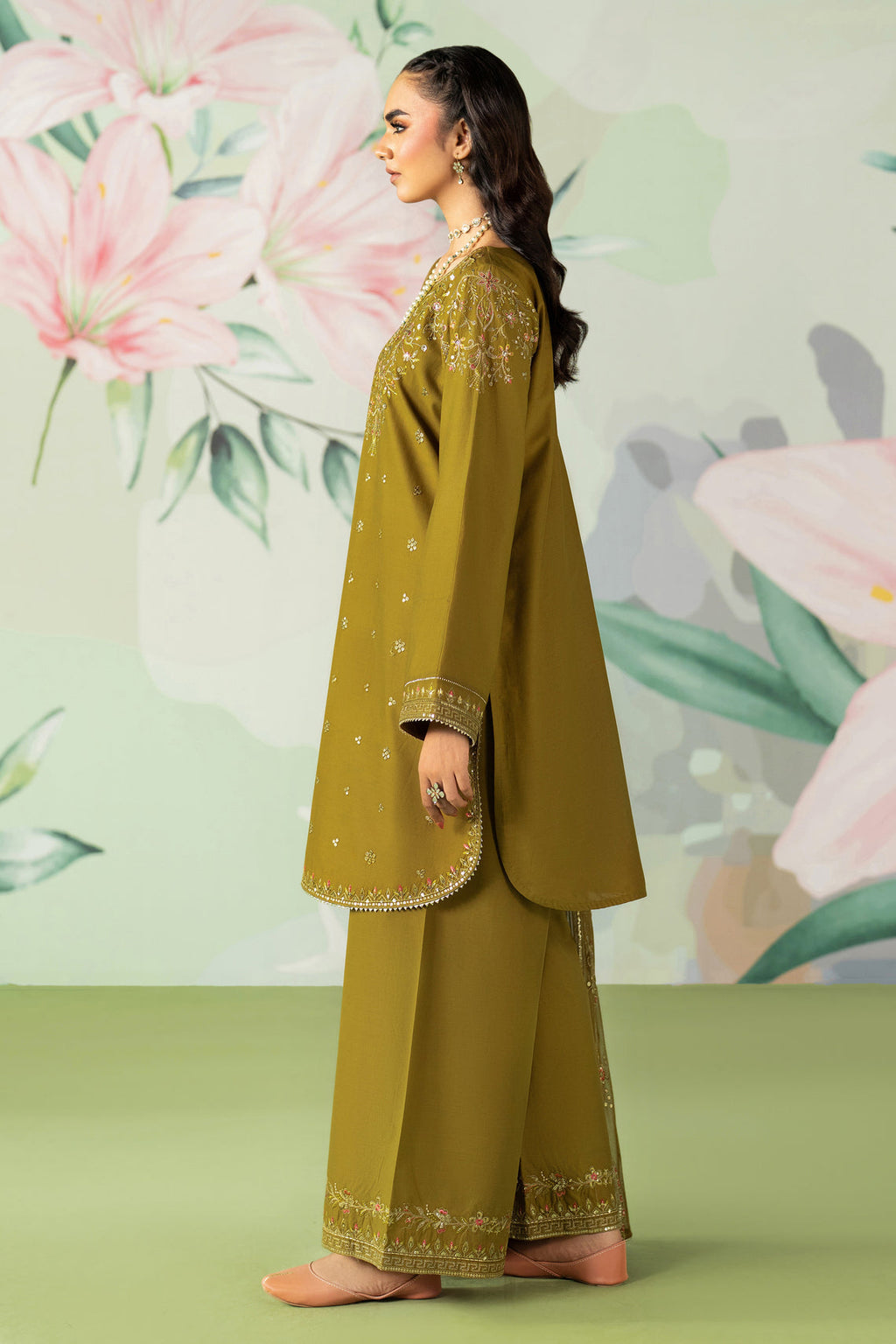 ETHNC-3PC DHANAK SEQUIN EMBROIDERED SHIRT WITH COTTON NET EMBROIDERED DUPATTA AND TROUSER-WM-4194