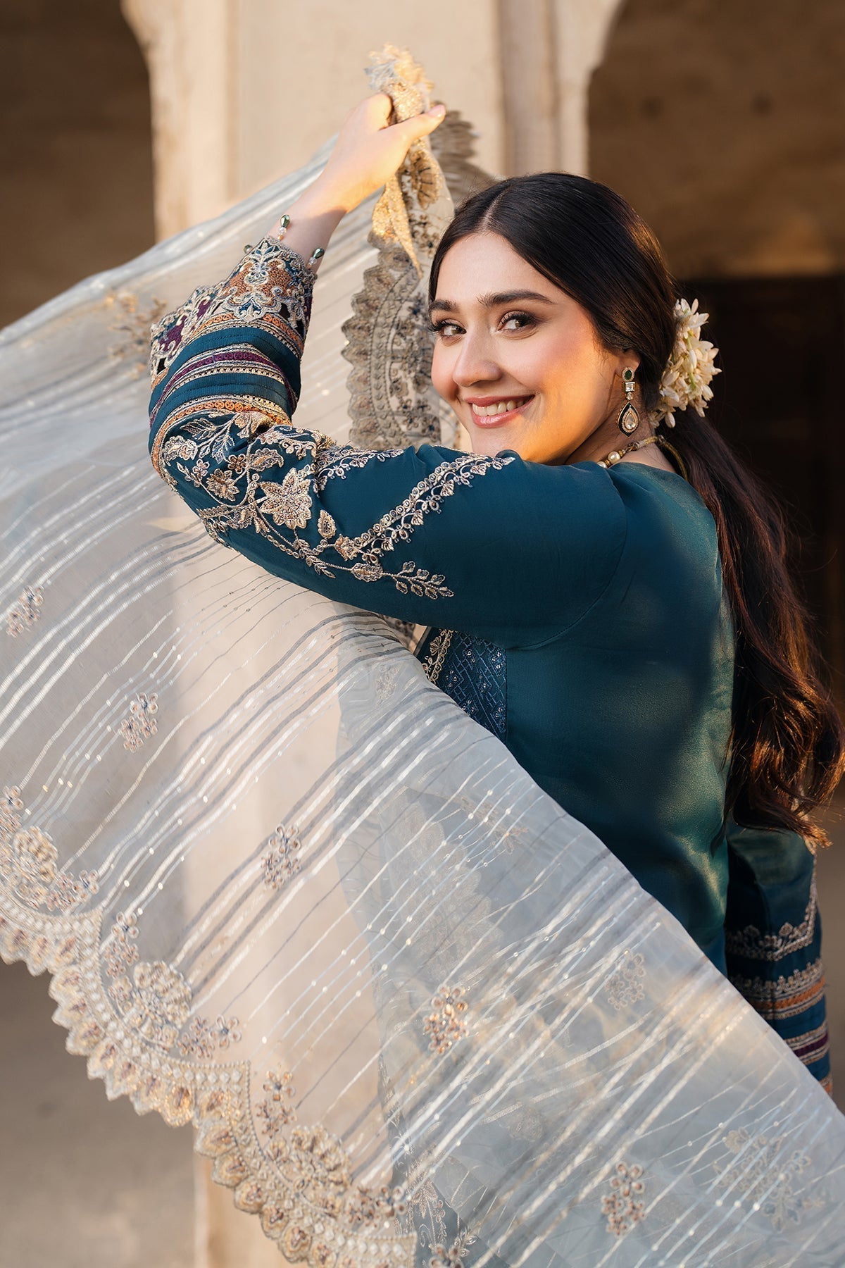 BATIK-3PC DHANAK HEAVY EMBROIDERED SHIRT WITH COTTON NET EMBROIDERED DUPATTA AND EMB TROUSER-BIC-4238