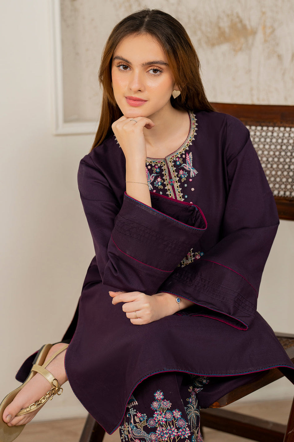 JAZMIN-2PC DHANAK EMBROIDERED SHIRT & EMBROIDERED TROUSER-BIC-111