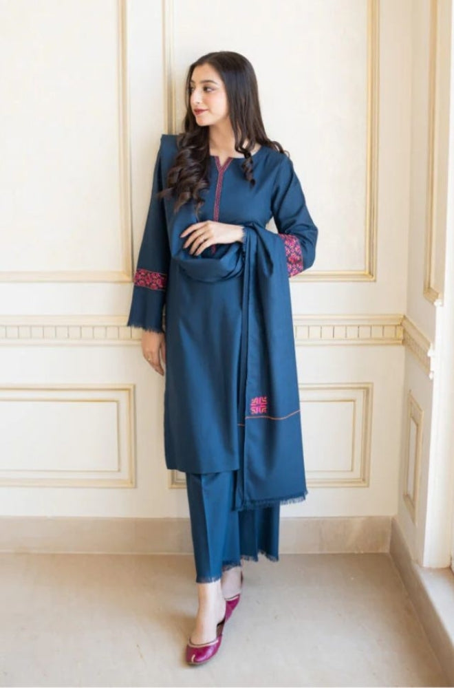 Aisling - 3PC Unstitched Dhanak Embroidered Shirt with Embroidered Dupatta and Trouser