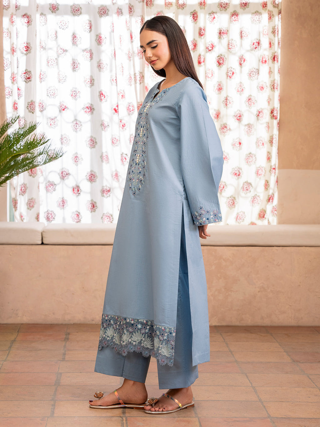IZEL-2PC DHANAK EMBROIDERED SHIRT WITH DHANAK TROUSER-WM-102