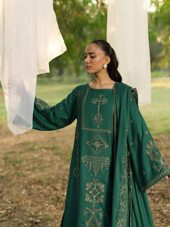 SAPPHIRE-3PC DHANAK EMBROIDERED SHIRT WITH DHANAK EMBROIDERED SHAWL AND TROUSER-BIC-4098