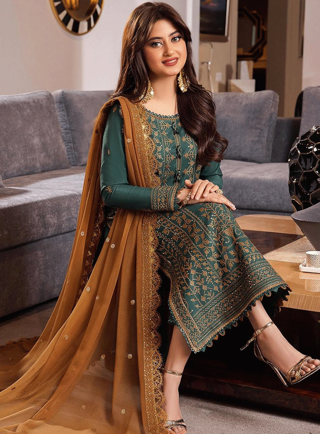 ASIM JOFA-3PC DHANAK EMBROIDERED SHIRT WITH CHIFFON EMBROIDERED DUPATTA AND TROUSER -WM-4153