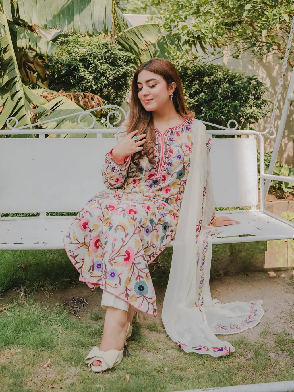 SAPPHIRE-3PC DHANAK EMBROIDERED SHIRT WITH BAMBER CHIFFON EMBROIDERED DUPATTA & TROUSER-WM-4299