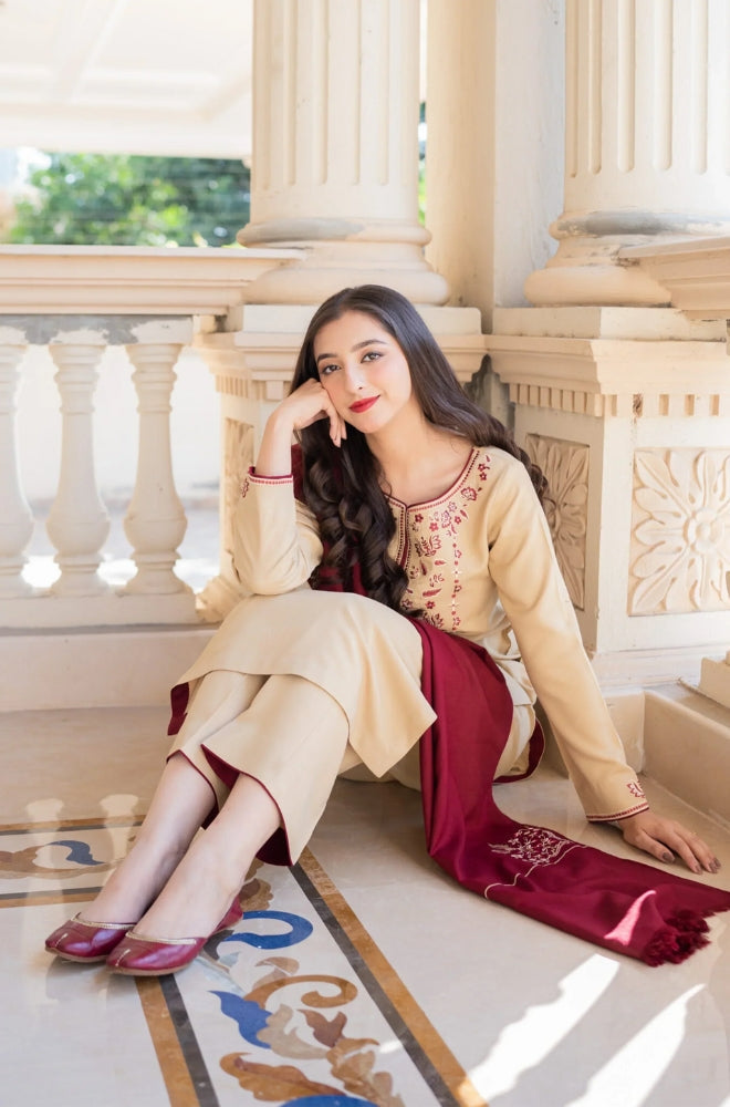 Aisling - 3PC Unstitched Dhanak Embroidered Shirt with Embroidered Dupatta and Trouser