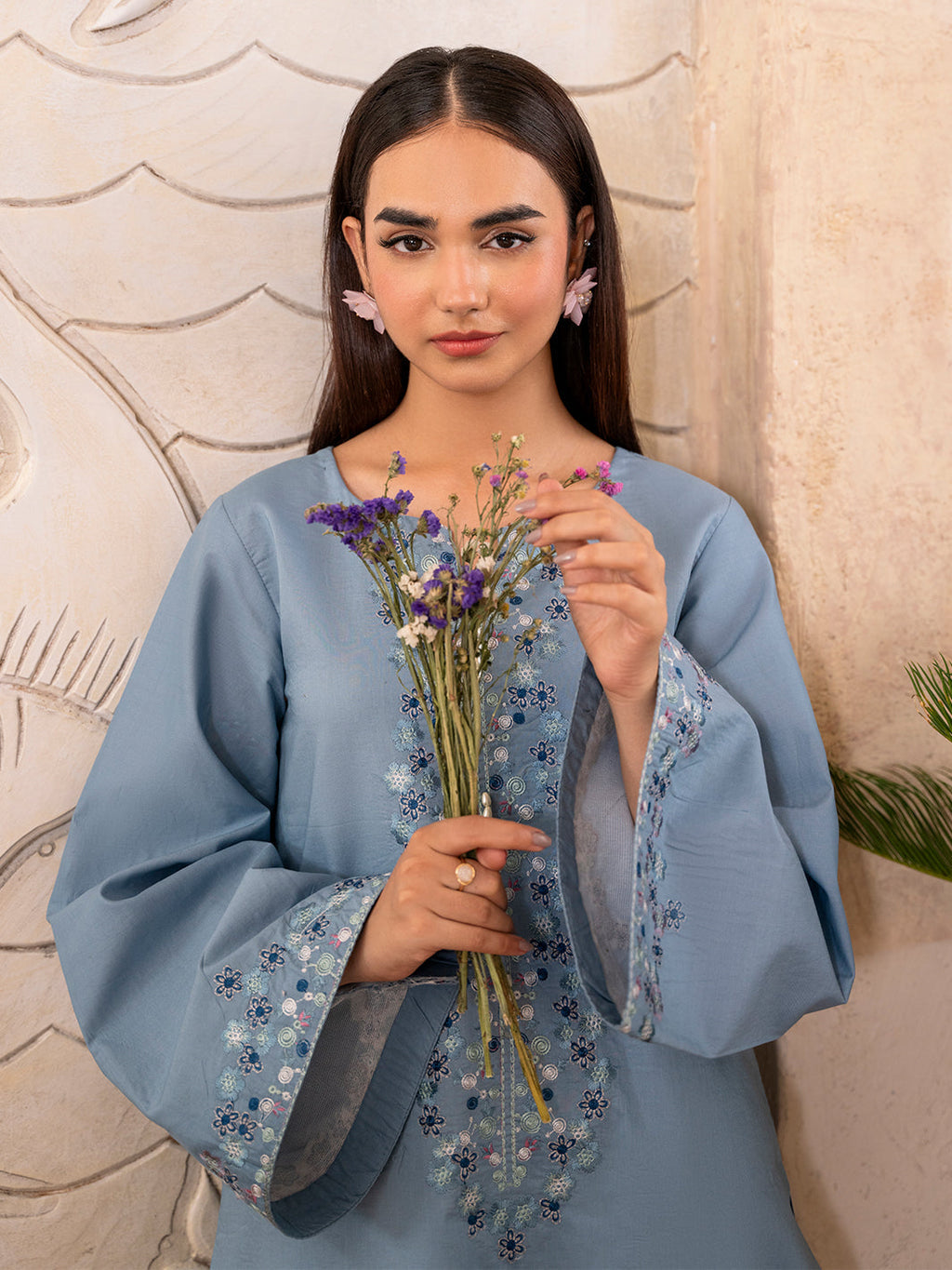 IZEL-2PC DHANAK EMBROIDERED SHIRT WITH DHANAK TROUSER-WM-102