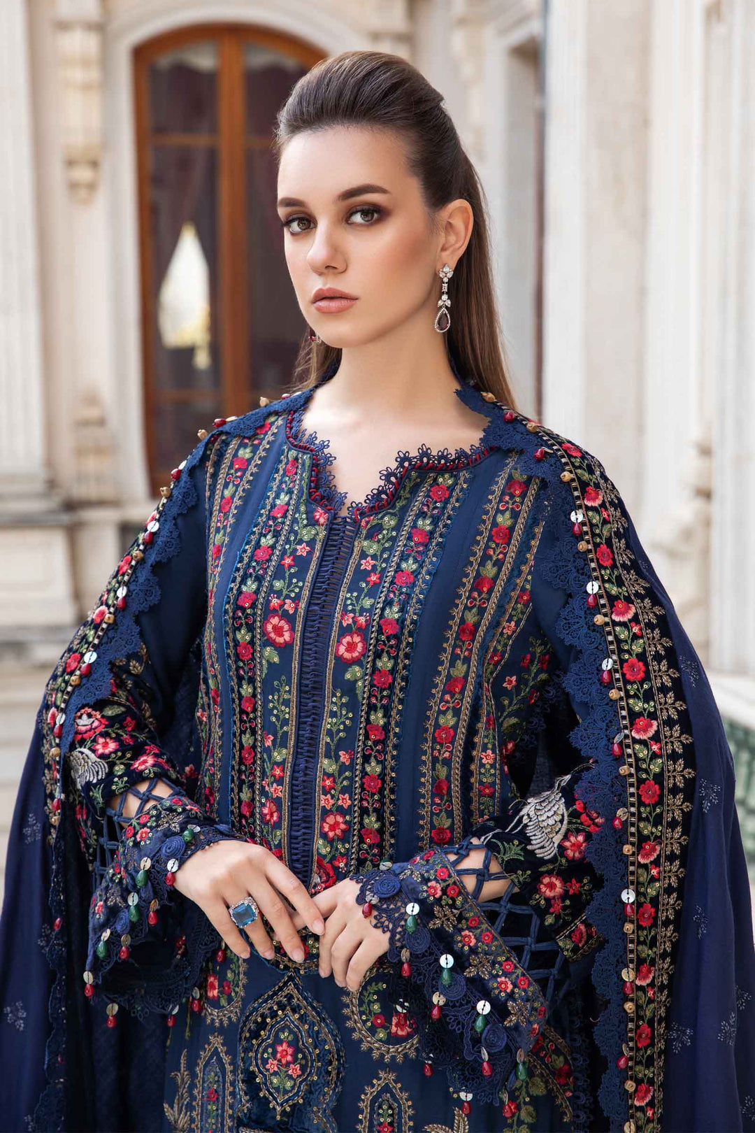 Dhanak 3PC Embroidered Shirt with Dhanak + Velvet Embroidered SHAWL