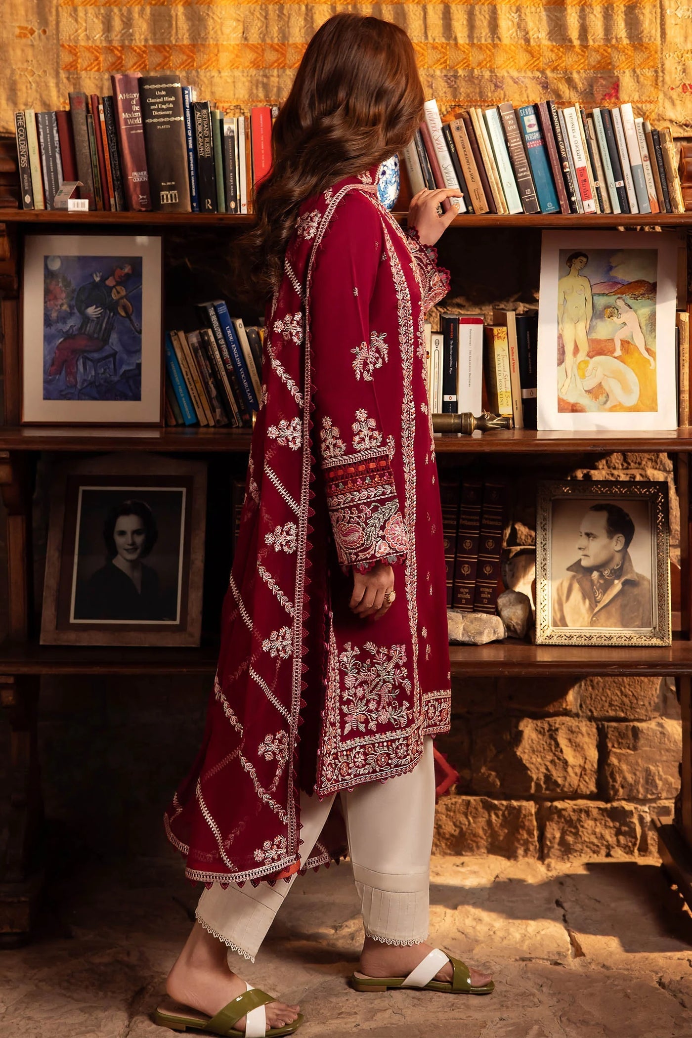 ZAHA- 3PC DHANAK EMBROIDERED SHIRT WITH BAMBER CHIFFON EMBROIDRED DUPATTA-WM-4067