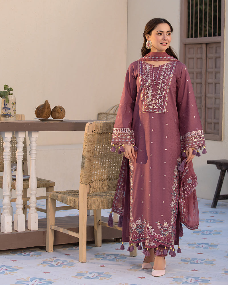 ALLY’S  Unstitched Dhanak 3PC With Embroidered Shawl PK