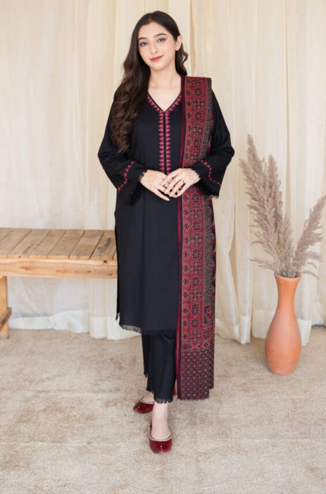 Aisling - 3PC Unstitched Dhanak Embroidered Shirt with Embroidered Dupatta and Trouser