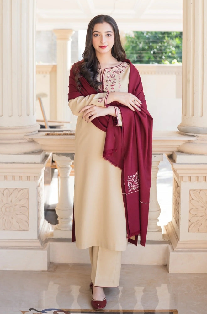 Aisling - 3PC Unstitched Dhanak Embroidered Shirt with Embroidered Dupatta and Trouser
