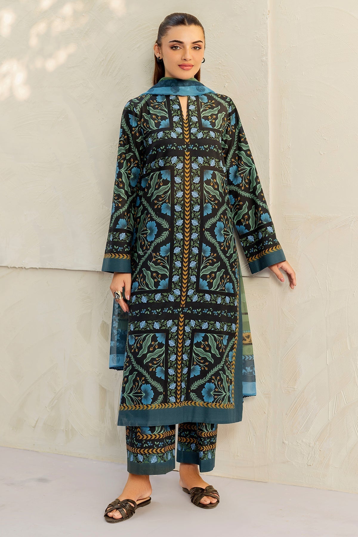 JAZMIN - 3PC Unstitched Printed Viscose Shirt with Printed Dupatta and Printed Trouser