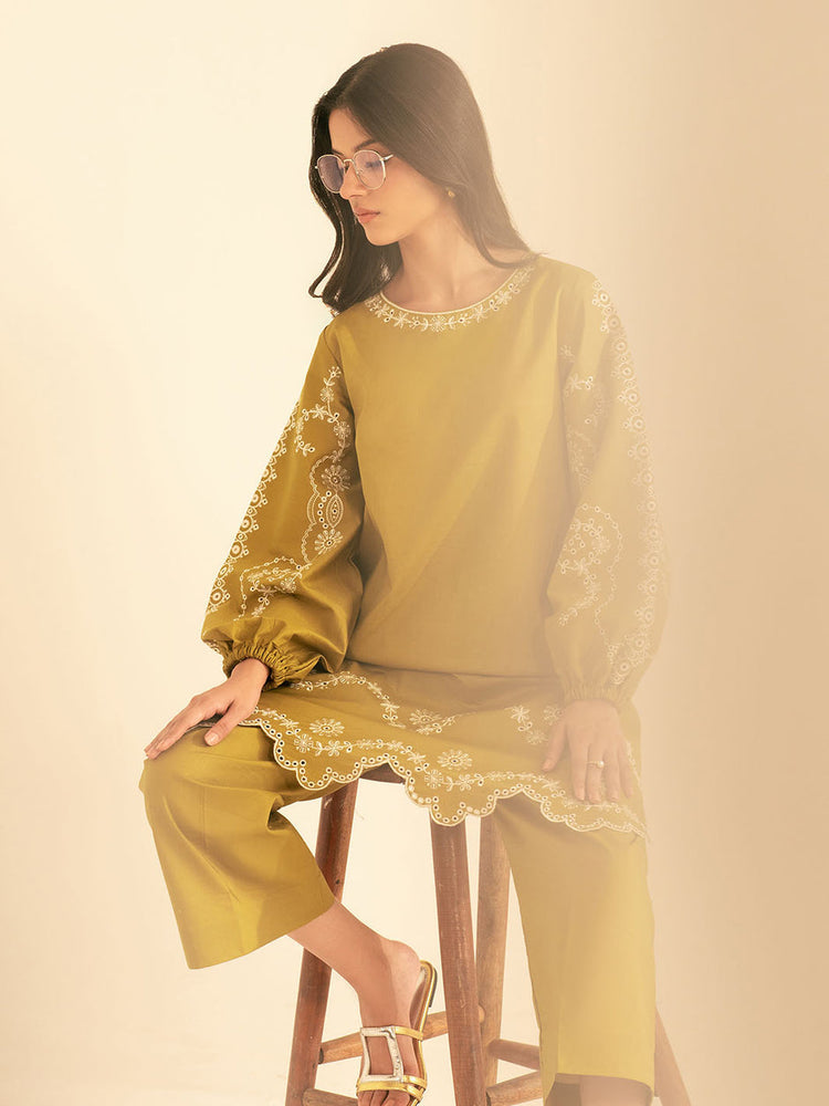 BATIK-2PC DHANAK EMBROIDRED SHIRT WITH DHANAK EMBROIDRED SLEEVES-WM-122