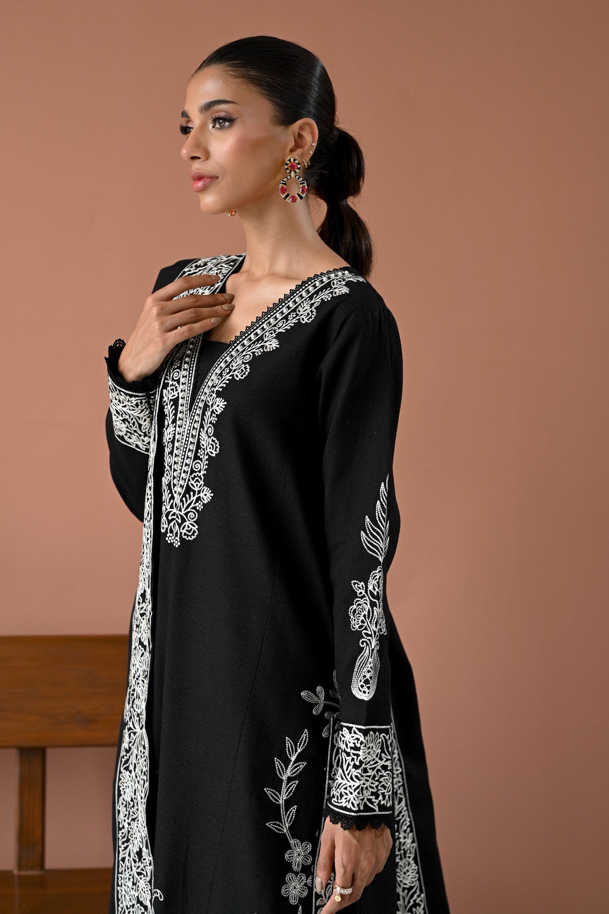 BATIK-3PC DHANAK EMBROIDERED SHIRT WITH DHANAK EMBROIDERED SHAWL & TROUSER-BIC-4177