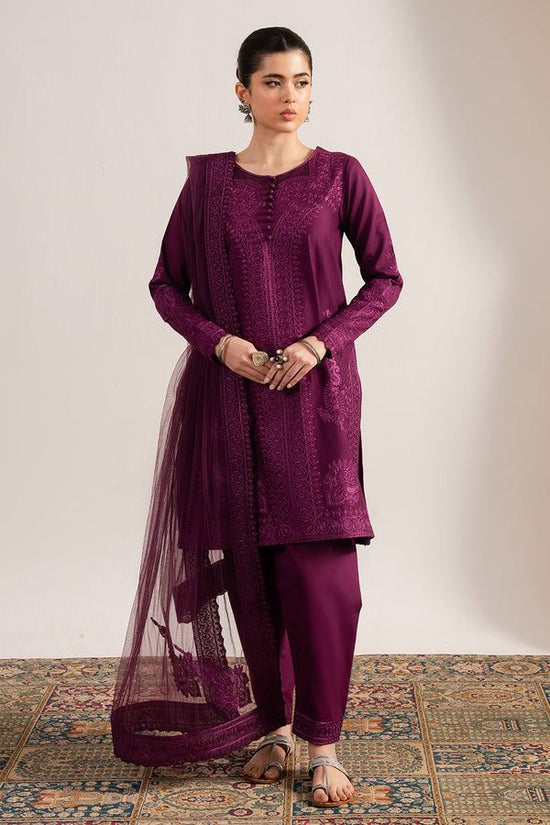 MARYAM & MARIA-3PC DHANAK EMBROIDERED SHIRT WITH ORGANZA EMBROIDERED DUPATTA & TROUSER-BIC-4063