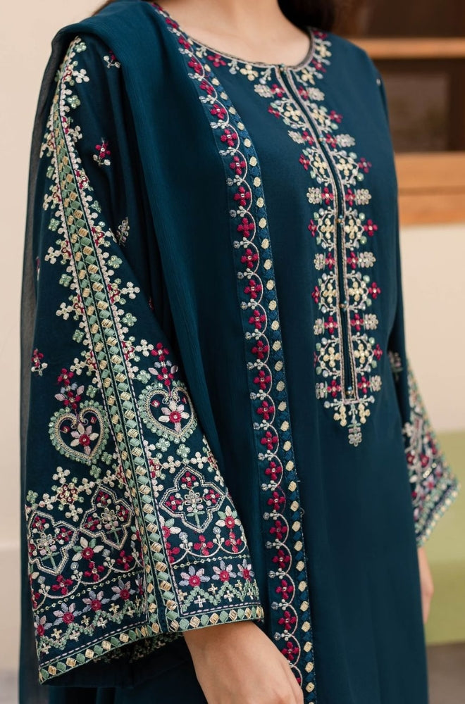 Batik - 3PC Unstitched Dhanak Embroidered Shirt with Dhanak Embroidered Dupatta and Trouser