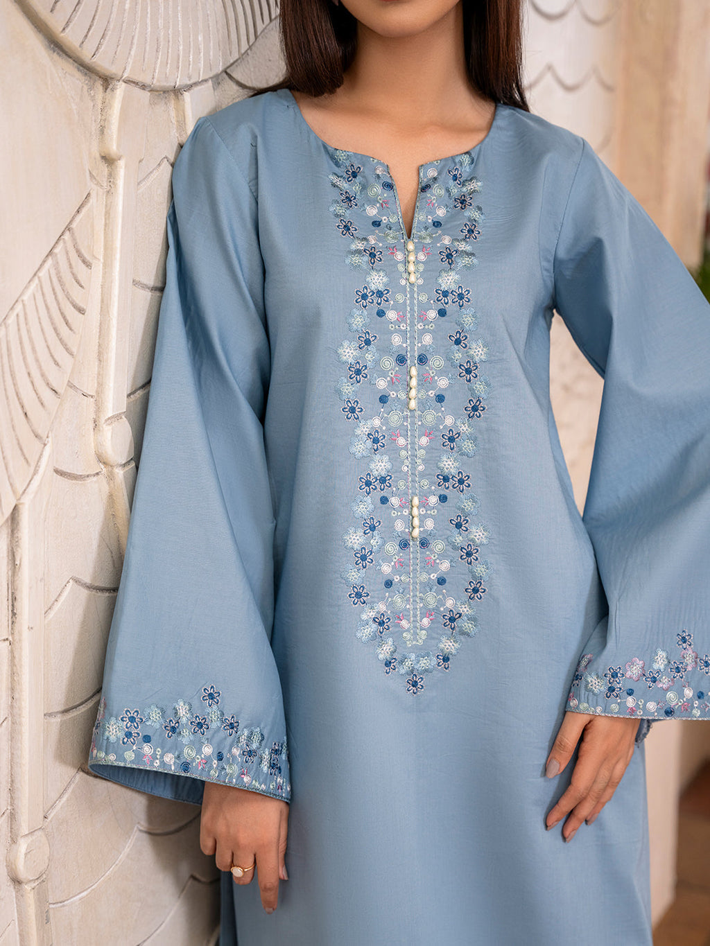 IZEL-2PC DHANAK EMBROIDERED SHIRT WITH DHANAK TROUSER-WM-102