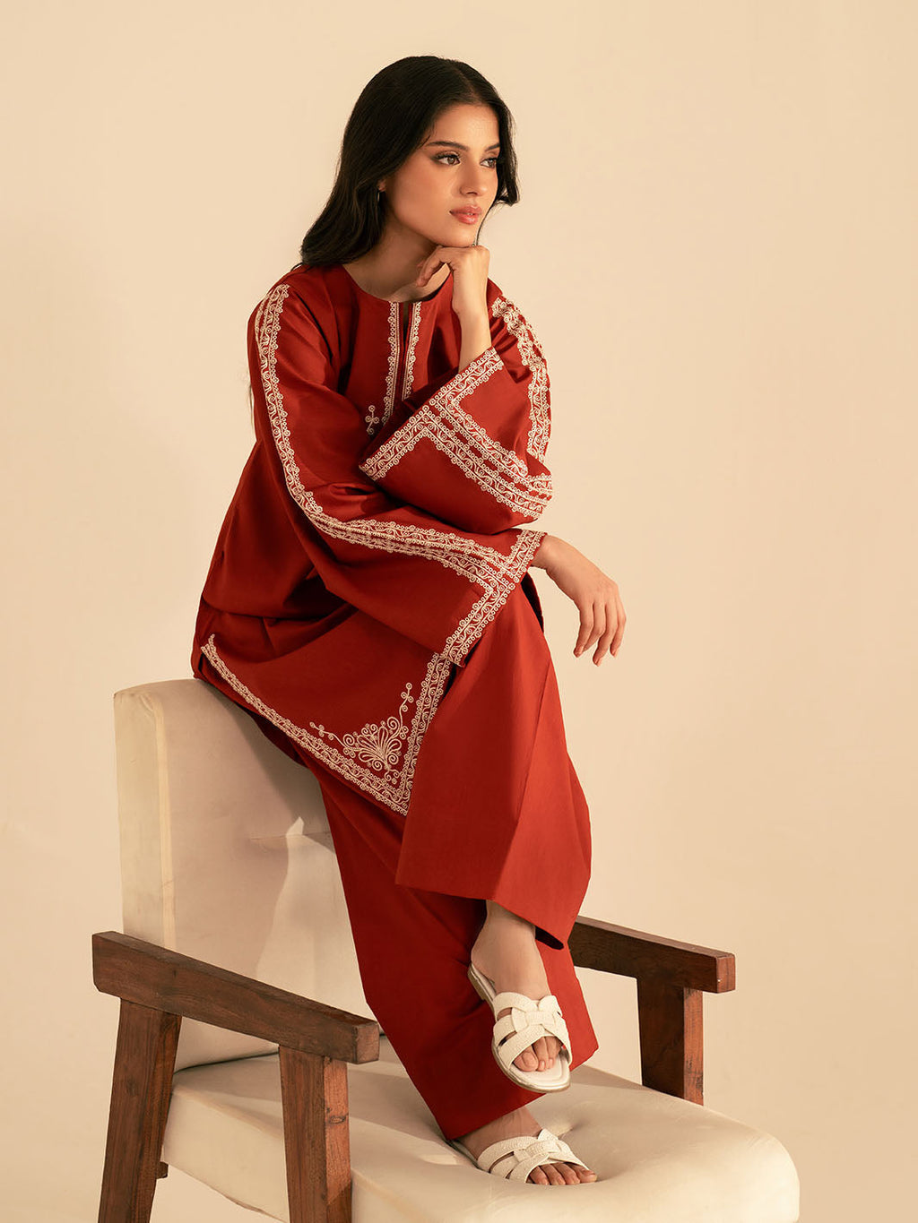BATIK-2PC DHANAK EMBROIDRED SHIRT WITH DHANAK EMBROIDRED SLEEVES-WM-121
