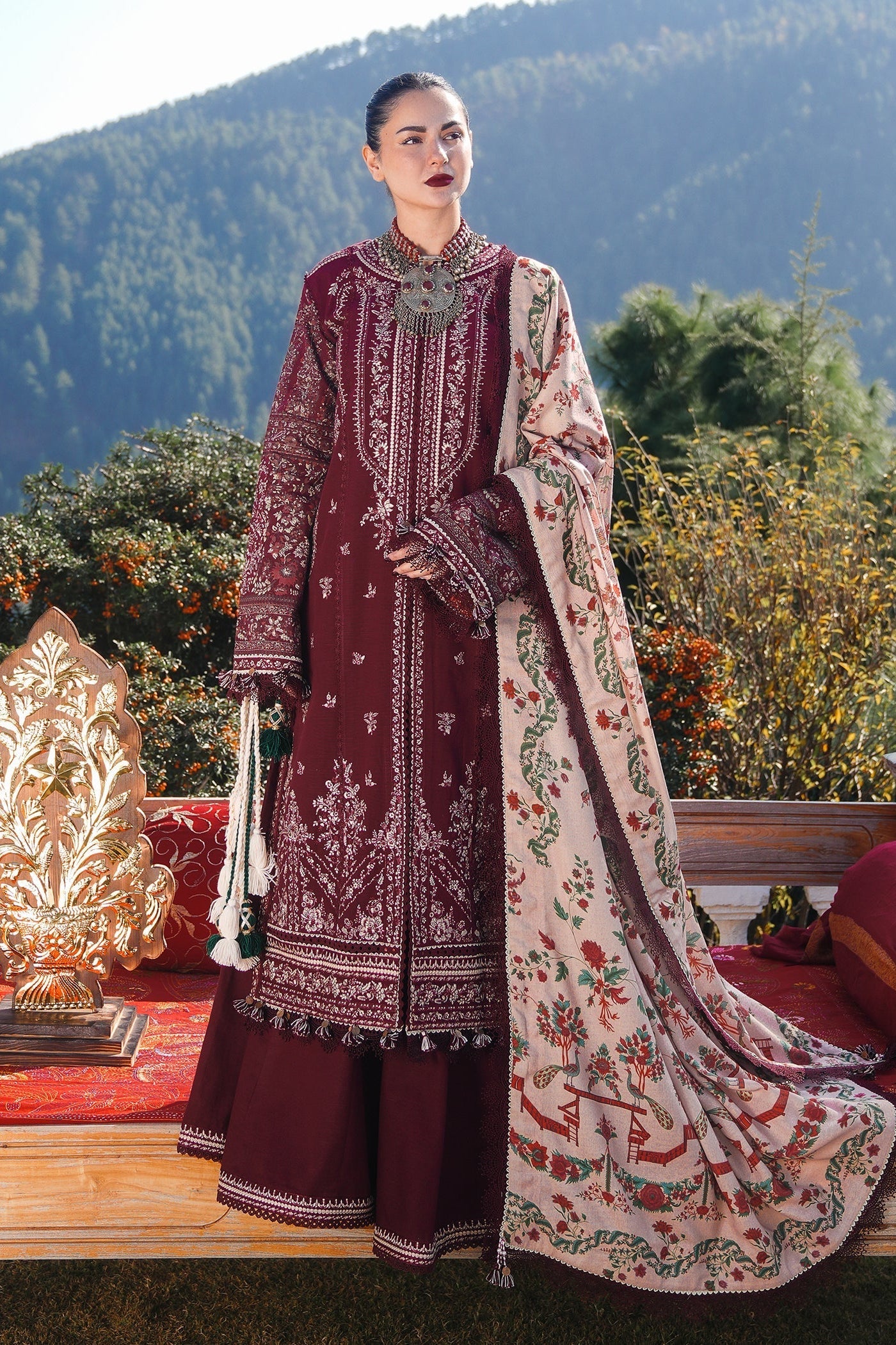 Hussain Rehar Unstitched Dhanak 3PC With Printed Shawl