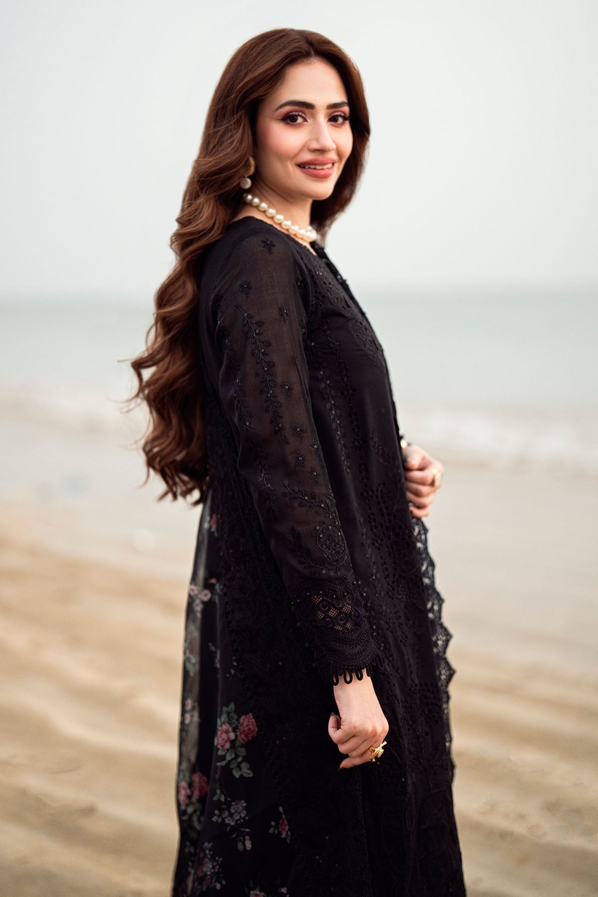 NUREH-3PC DHANAK LASER WORK EMBROIDERED SHIRT WITH MONARK PRINTED EMB DUPATTA & TROUSER WM-4119