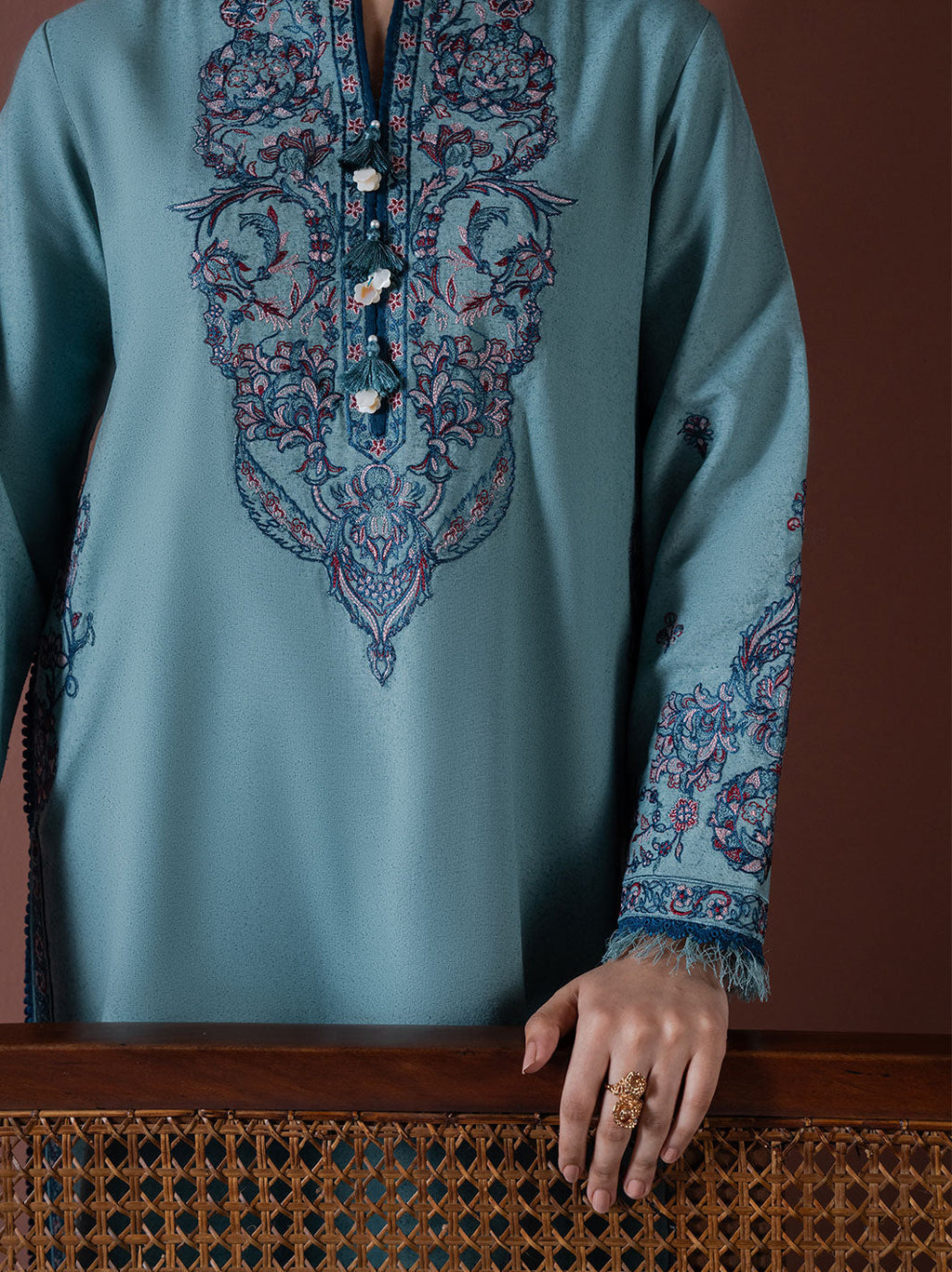 ASIM JOFA-3PC DHANAK EMBROIDERED SHIRT WITH DHANAK EMBROIDERED SHAWL & TROUSER-BIC-4217