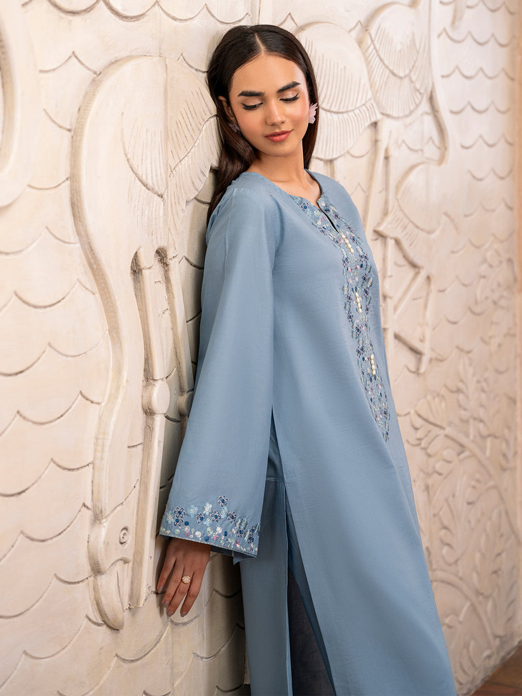 IZEL-2PC DHANAK EMBROIDERED SHIRT WITH DHANAK TROUSER-WM-102