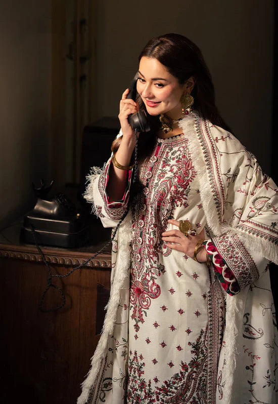 ASIM JOFA-3PC DHANAK SEQUENCE EMBROIDERED SHIRT WITH DHANAK EMBROIDERED SHAWL & DHANAK TOUSER-BIC-4060