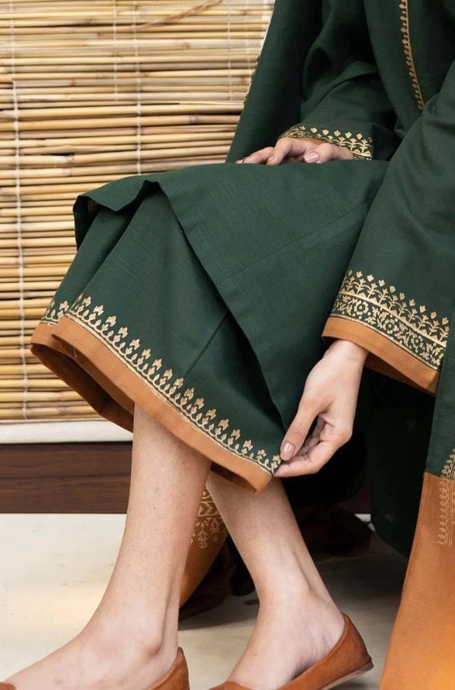 Zarpash - 3PC Unstitched Dhanak Neckline Embroidered Shirt with Printed Wool Shawl and Trouser