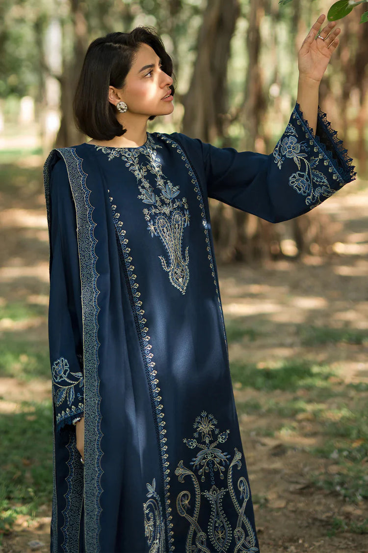 ASIM JOFA- 3PC DHANAK EMBROIDERED SHIRT WITH DHANAK EMBROIDERED SHAWL AND TROUSER -BIC-4174