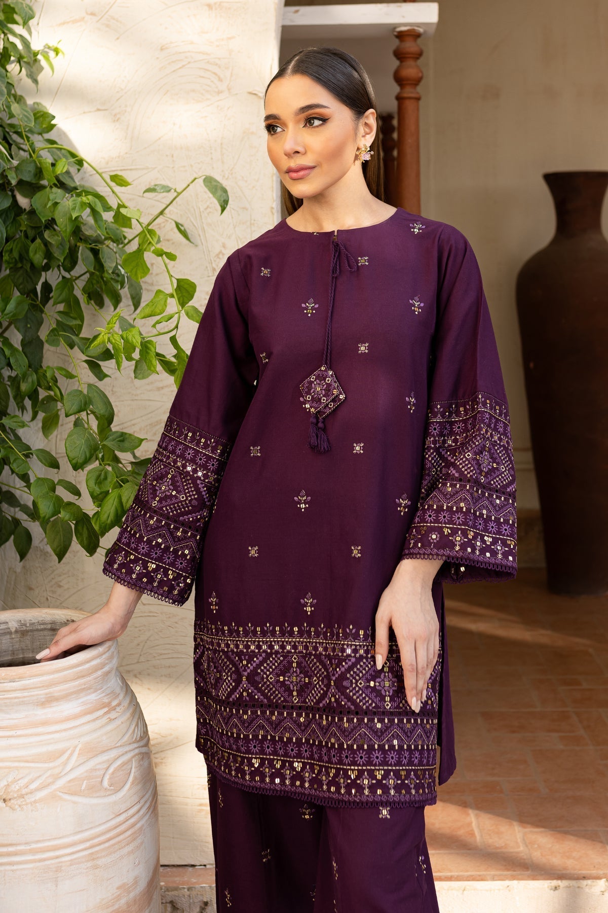 BATIK-2PC DHANAK EMBROIDERED SHIRT & EMBROIDERED TROUSER-WM-108