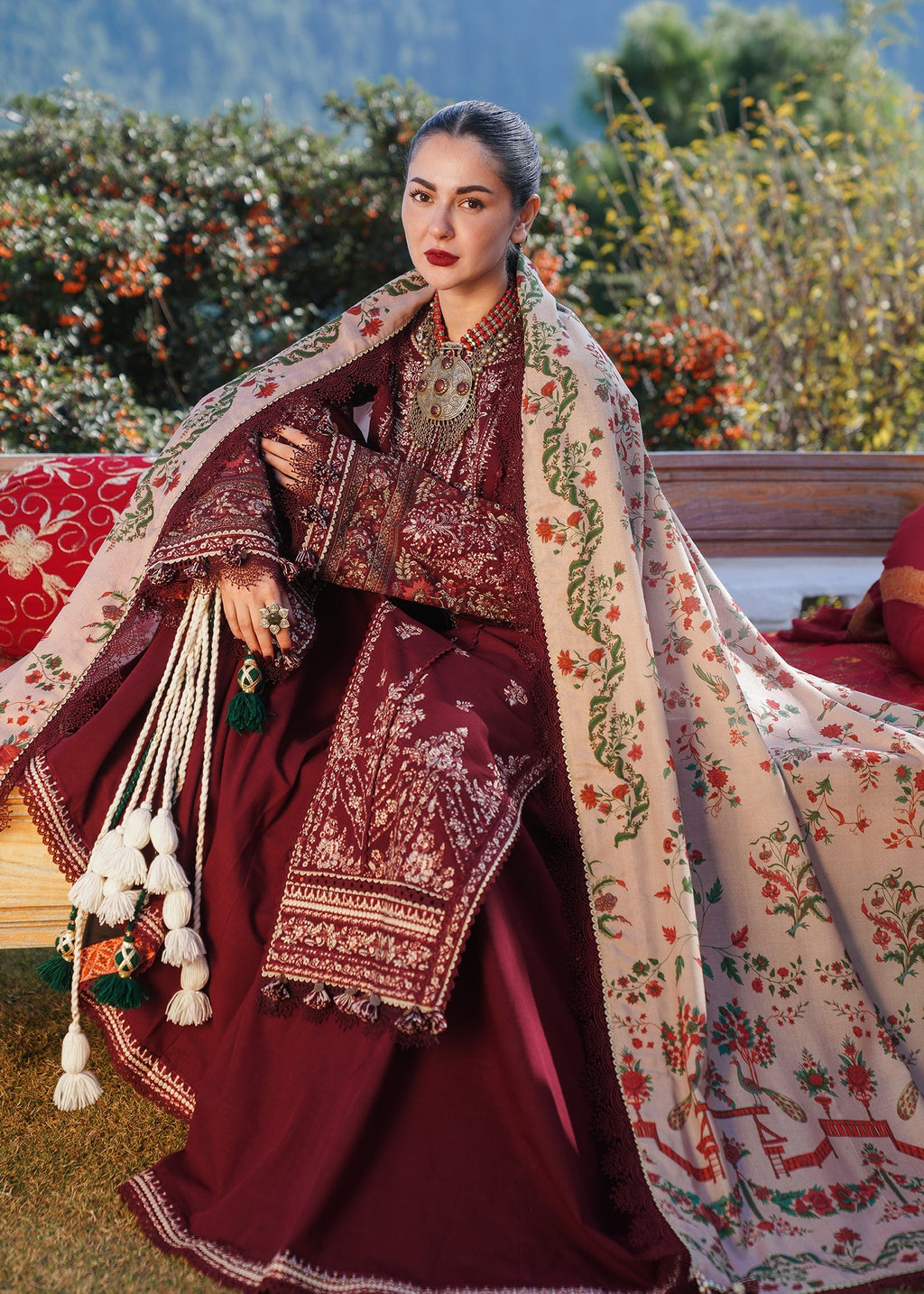 Hussain Rehar Unstitched Dhanak 3PC With Printed Shawl