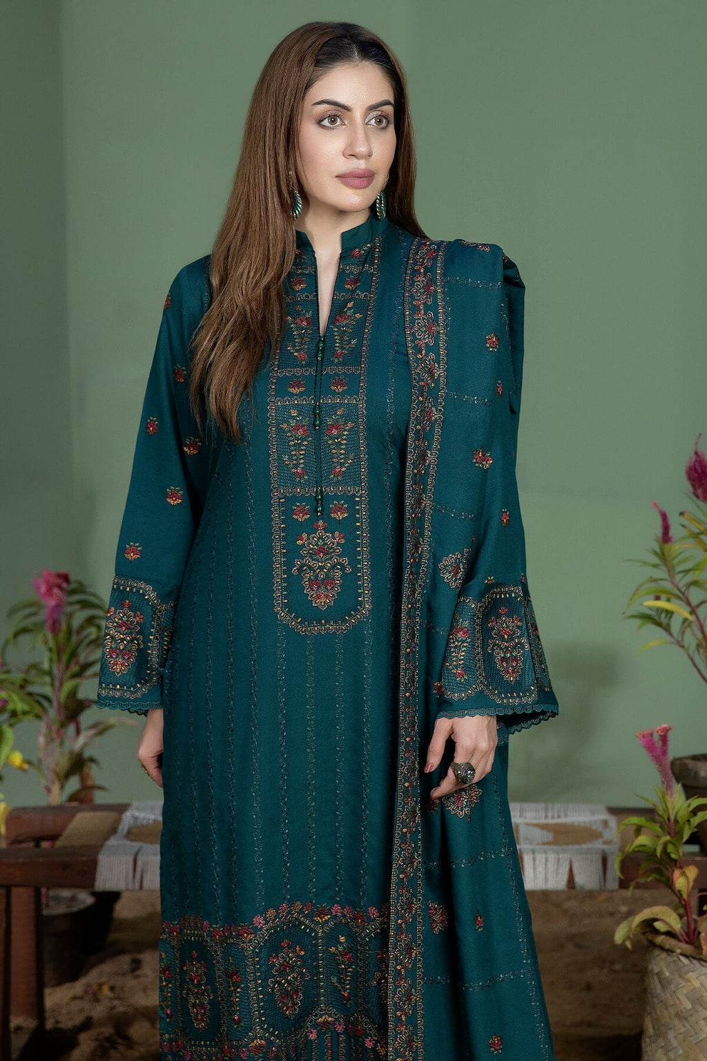 Noor-E-Fajar Winter Unstitched Dhanak 3pc With Heavy Embroidered Dhanak Shawl