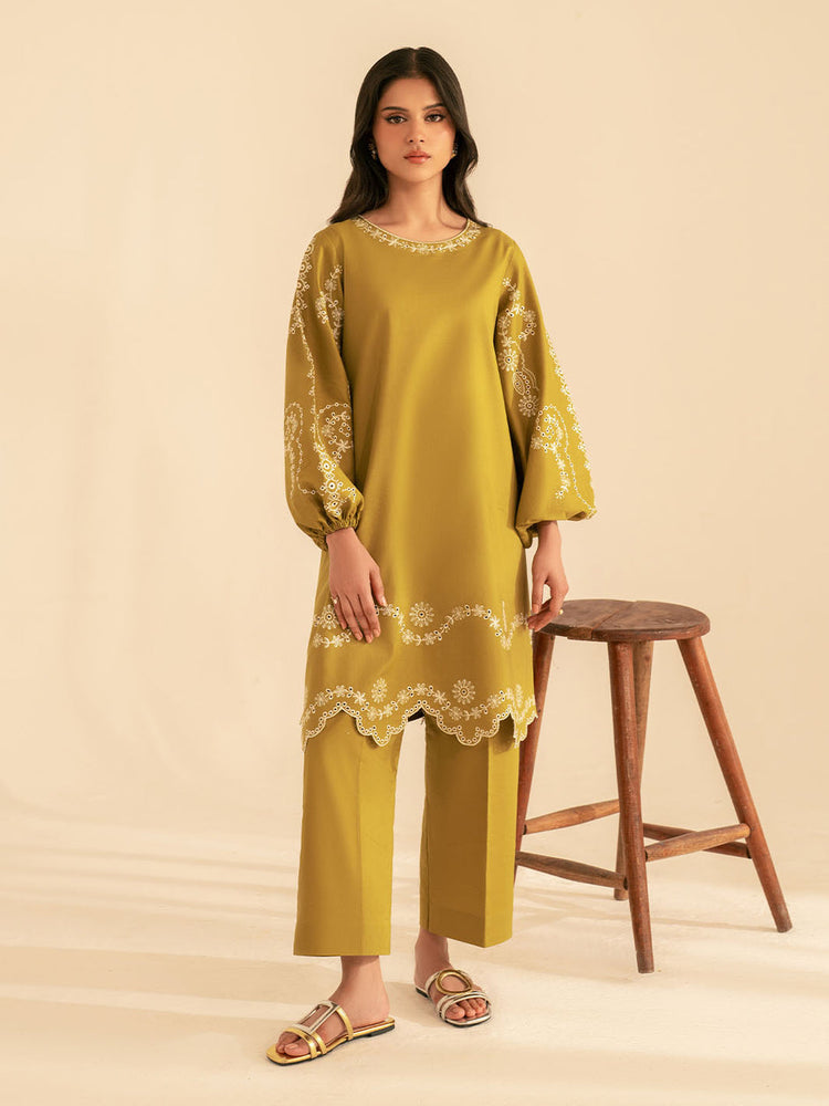 BATIK-2PC DHANAK EMBROIDRED SHIRT WITH DHANAK EMBROIDRED SLEEVES-WM-122