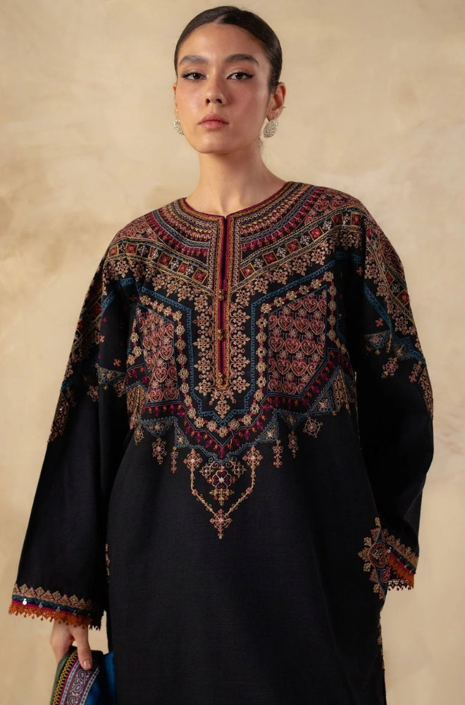 ZARA SHAH JAHAN - 3PC DHANAK EMBROIDERED SHIRT WITH PRINTED SHAWL AND TROUSER