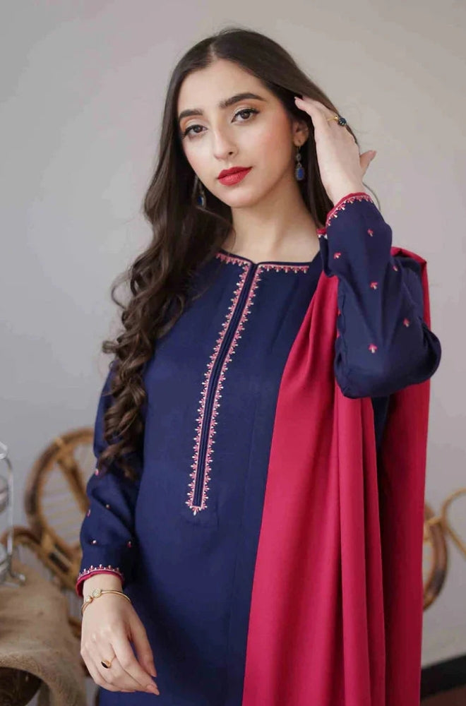 Aisling - 3PC Unstitched Dhanak Embroidered Shirt with Embroidered Dupatta and Trouser