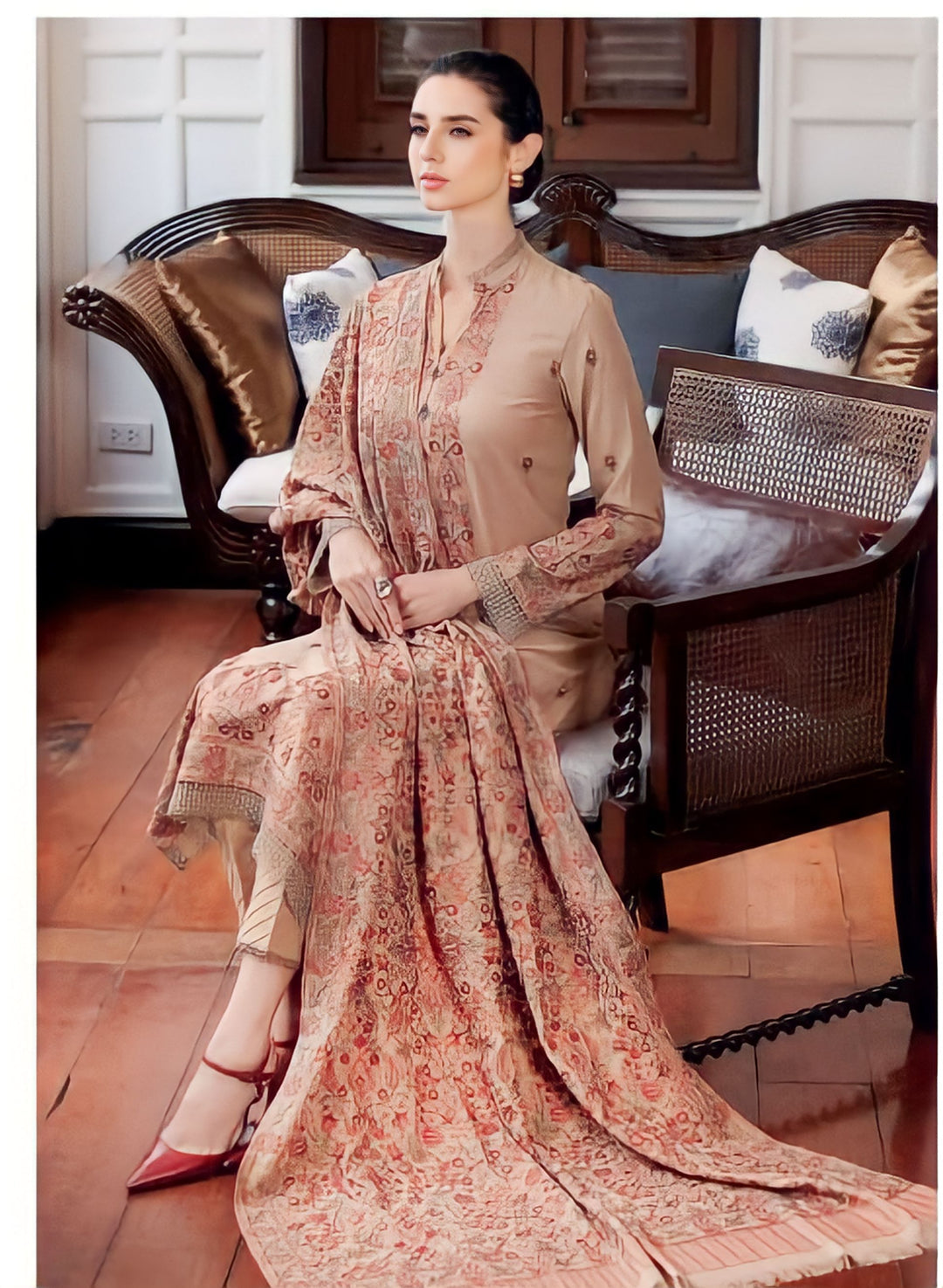 BAREEZE WINTER DHANAK UNSTITCHED 3PC WITH HEAVY EMBROIDERED SHAWL