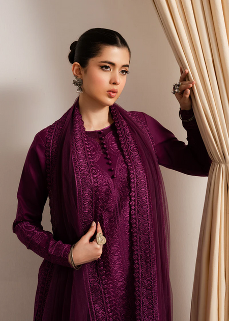 MARYAM & MARIA-3PC DHANAK EMBROIDERED SHIRT WITH ORGANZA EMBROIDERED DUPATTA & TROUSER-BIC-4063