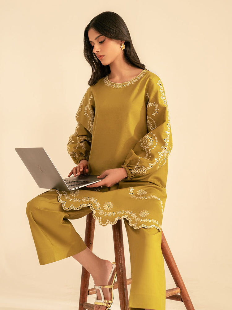 BATIK-2PC DHANAK EMBROIDRED SHIRT WITH DHANAK EMBROIDRED SLEEVES-WM-122