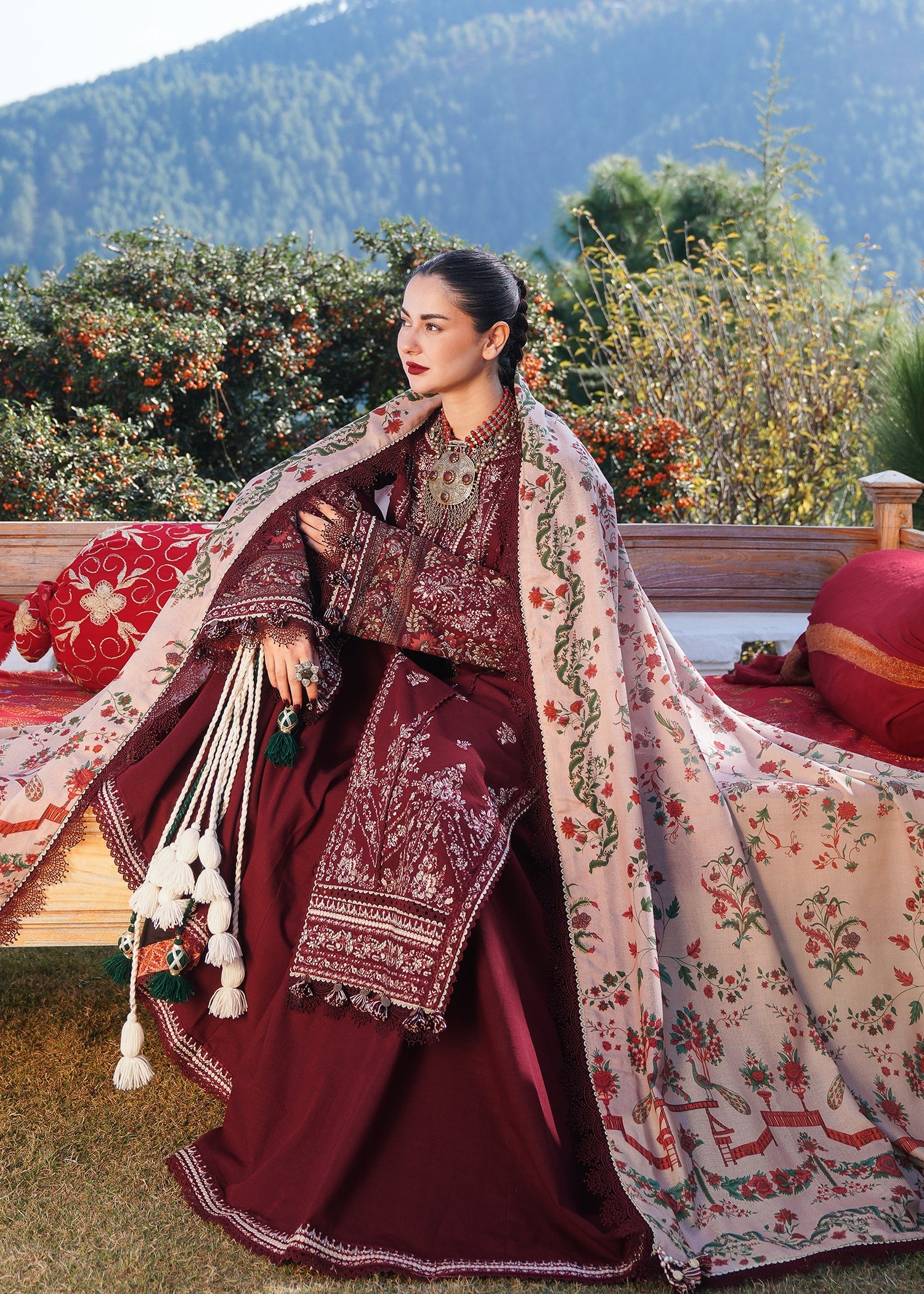 Hussain Rehar Unstitched Dhanak 3PC With Printed Shawl