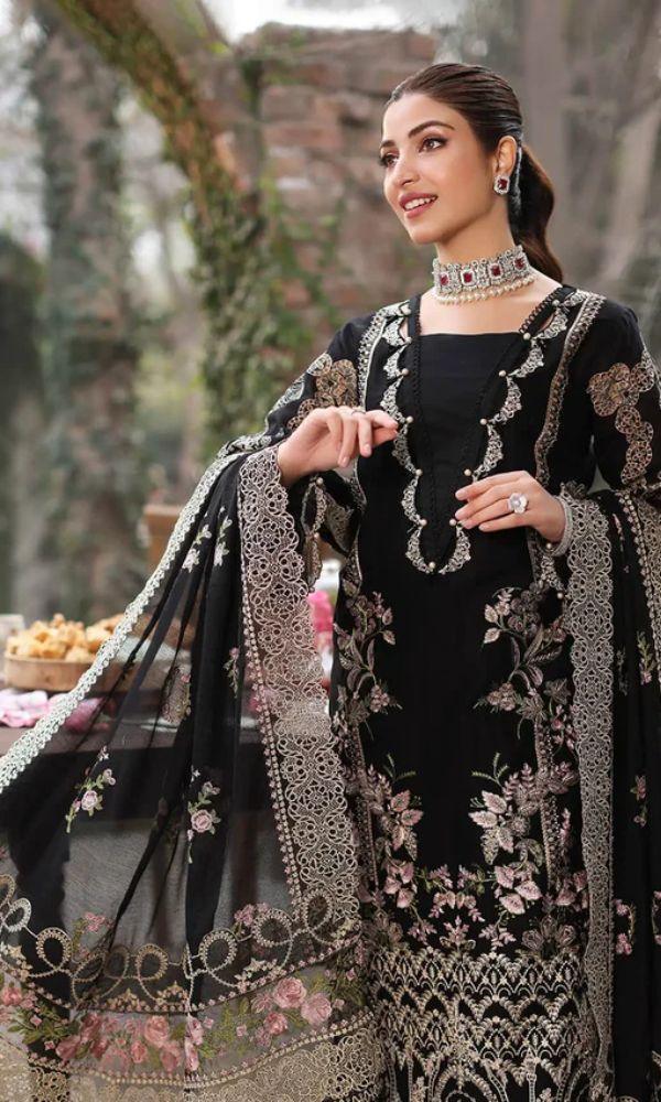 KAHF UNSTITCHED WINTER DHANAK EMBROIDERED 3PC WITH EMBROIDERED SHAWL & PLAIN DHANAK TROUSER