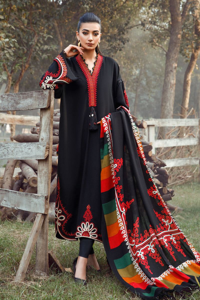 MARIA B -3PC KHADDAR HEAVY EMBROIDERED SHIRT WITH WOOL PRINT SHAWL AND TROUSER -WM-3103