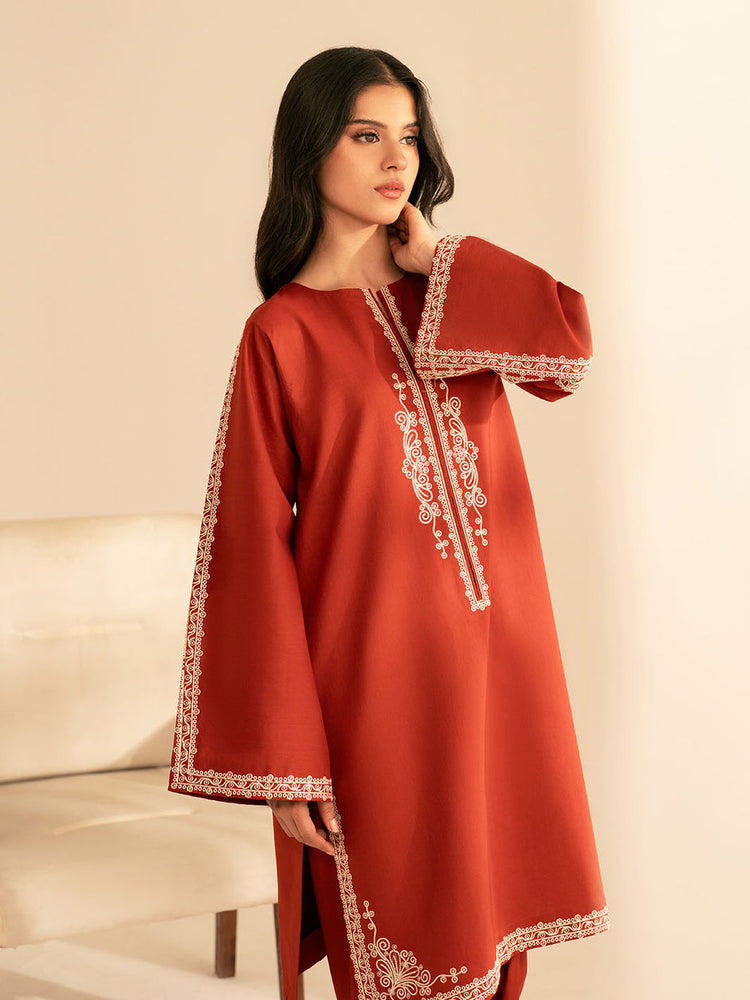 BATIK-2PC DHANAK EMBROIDRED SHIRT WITH DHANAK EMBROIDRED SLEEVES-WM-121