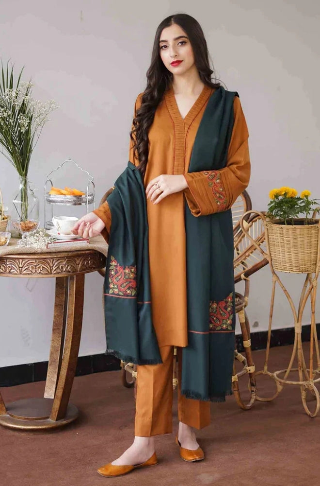Aisling - 3PC Unstitched Dhanak Embroidered Shirt with Embroidered Dupatta and Trouser