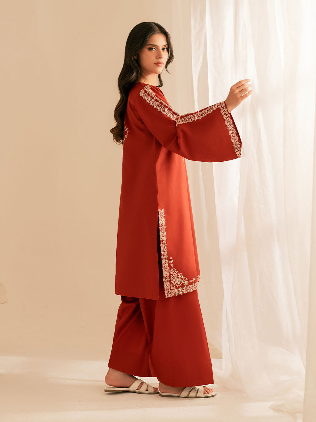 BATIK-2PC DHANAK EMBROIDRED SHIRT WITH DHANAK EMBROIDRED SLEEVES-WM-121