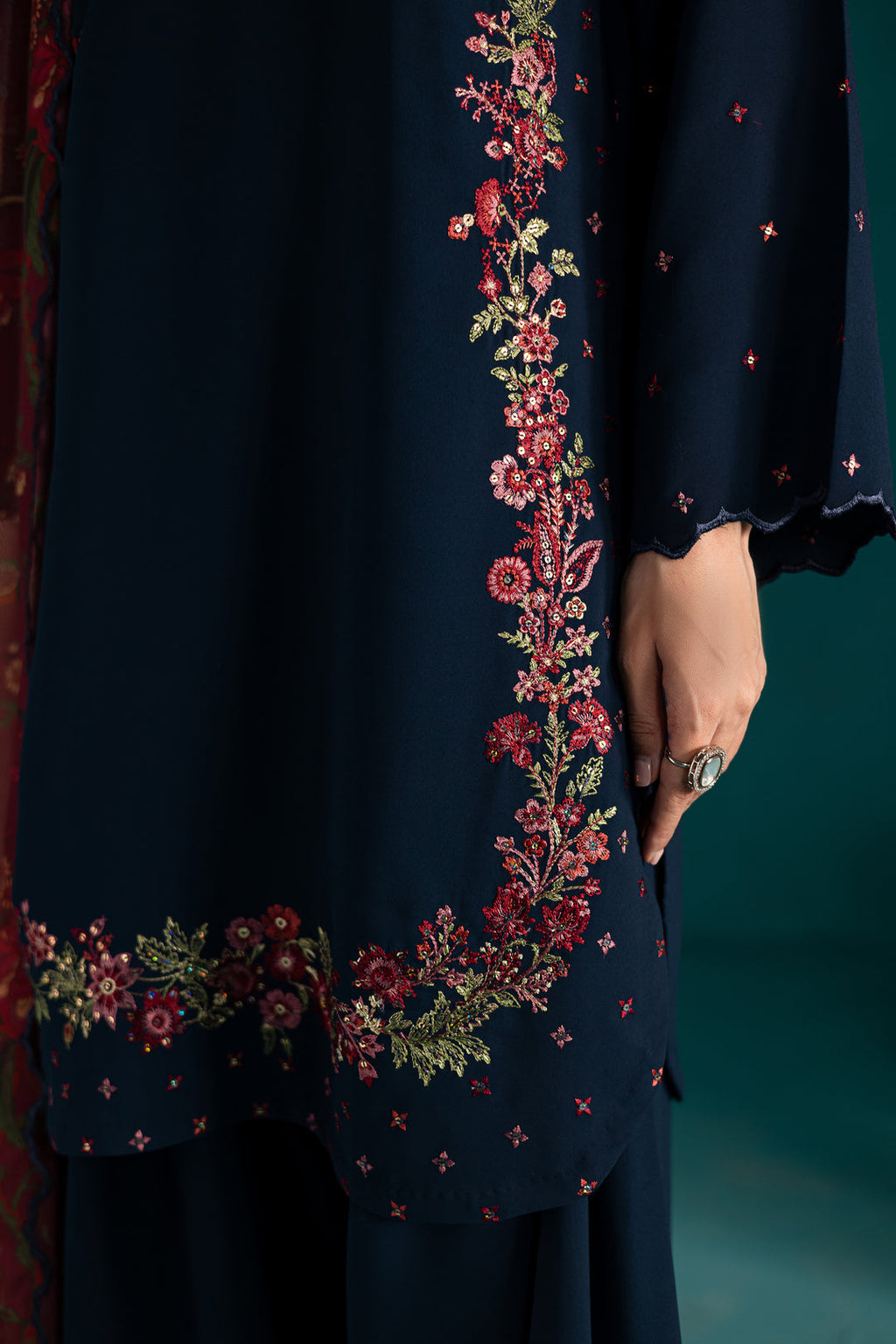 BATIK-3PC DHANAK EMBROIDERED SHIRT WITH COURTRAI PRINTED SHAWL & EMB TROUSER-WM-4231