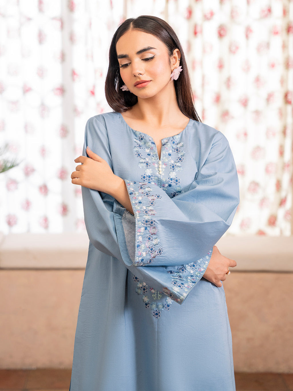 IZEL-2PC DHANAK EMBROIDERED SHIRT WITH DHANAK TROUSER-WM-102