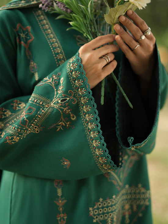 SAPPHIRE-3PC DHANAK EMBROIDERED SHIRT WITH DHANAK EMBROIDERED SHAWL AND TROUSER-BIC-4098